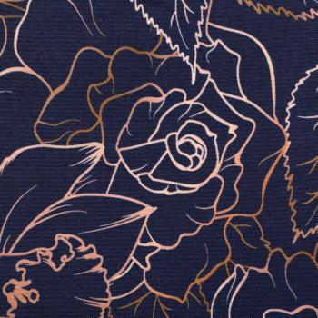 Preview: NANO Softshell Doubleface Fiete Blüten und Blätter Rose/Rost auf Dunkelblau by Swafing